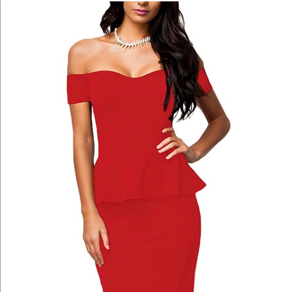 Long, Red Peplum Dress - Picture 1 of 3